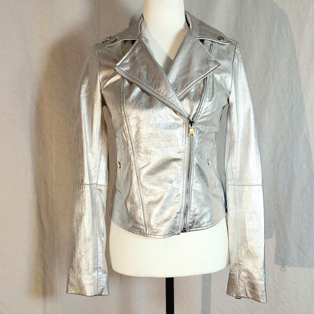 Marciano LA silver lamb leather jacket, XS, NWT